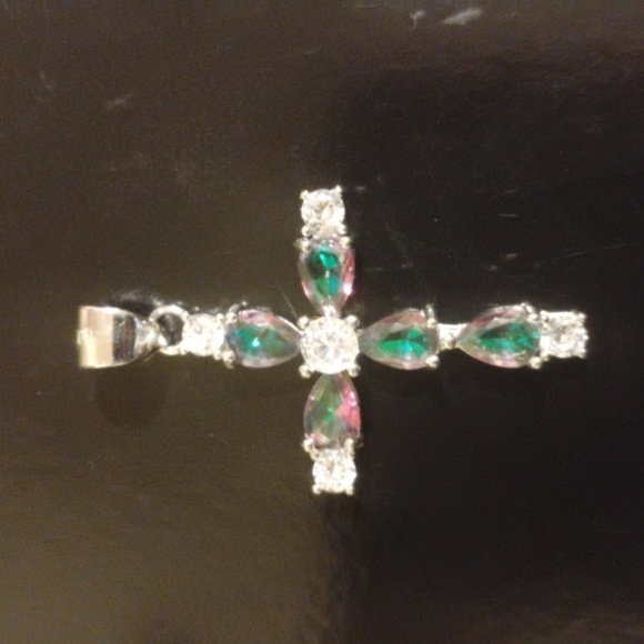 Moissanite, Mystic Topaz 925 Silver Holy Cross Pendant